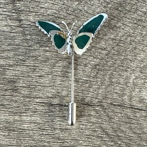 Silver and Green Butterfly Stick Pin